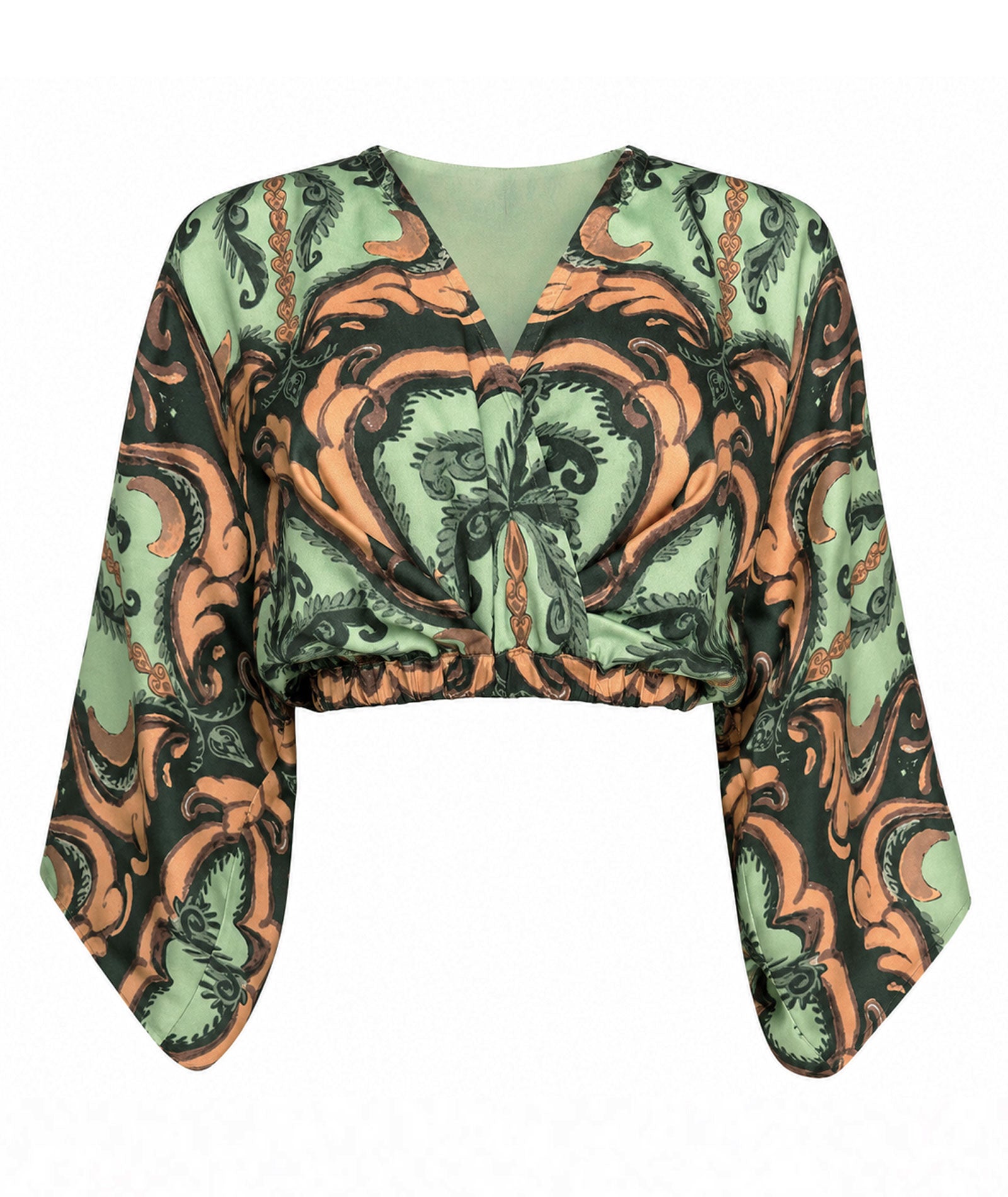 Lace | Green printed silk Elora top