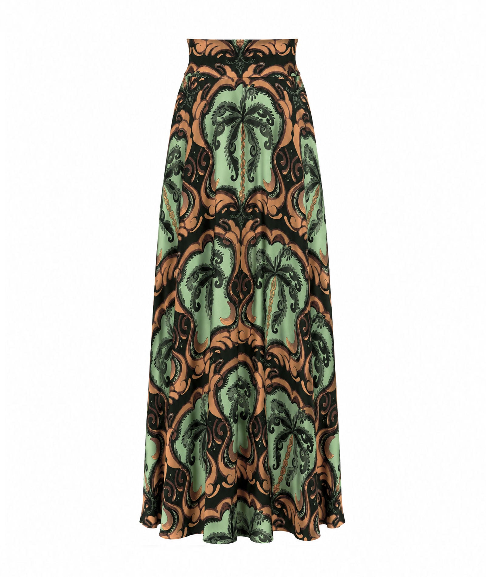 Lace | Green printed silk Celestine maxi skirt