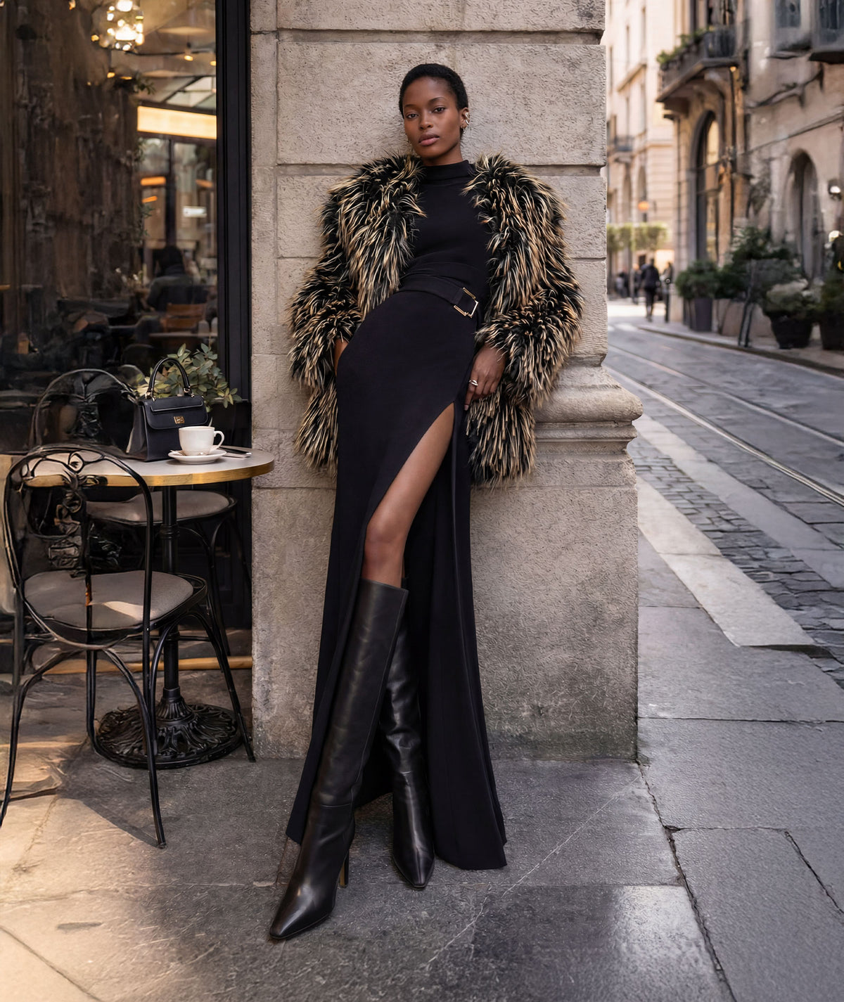 Lace | Black beige faux fur Isabeau jacket
