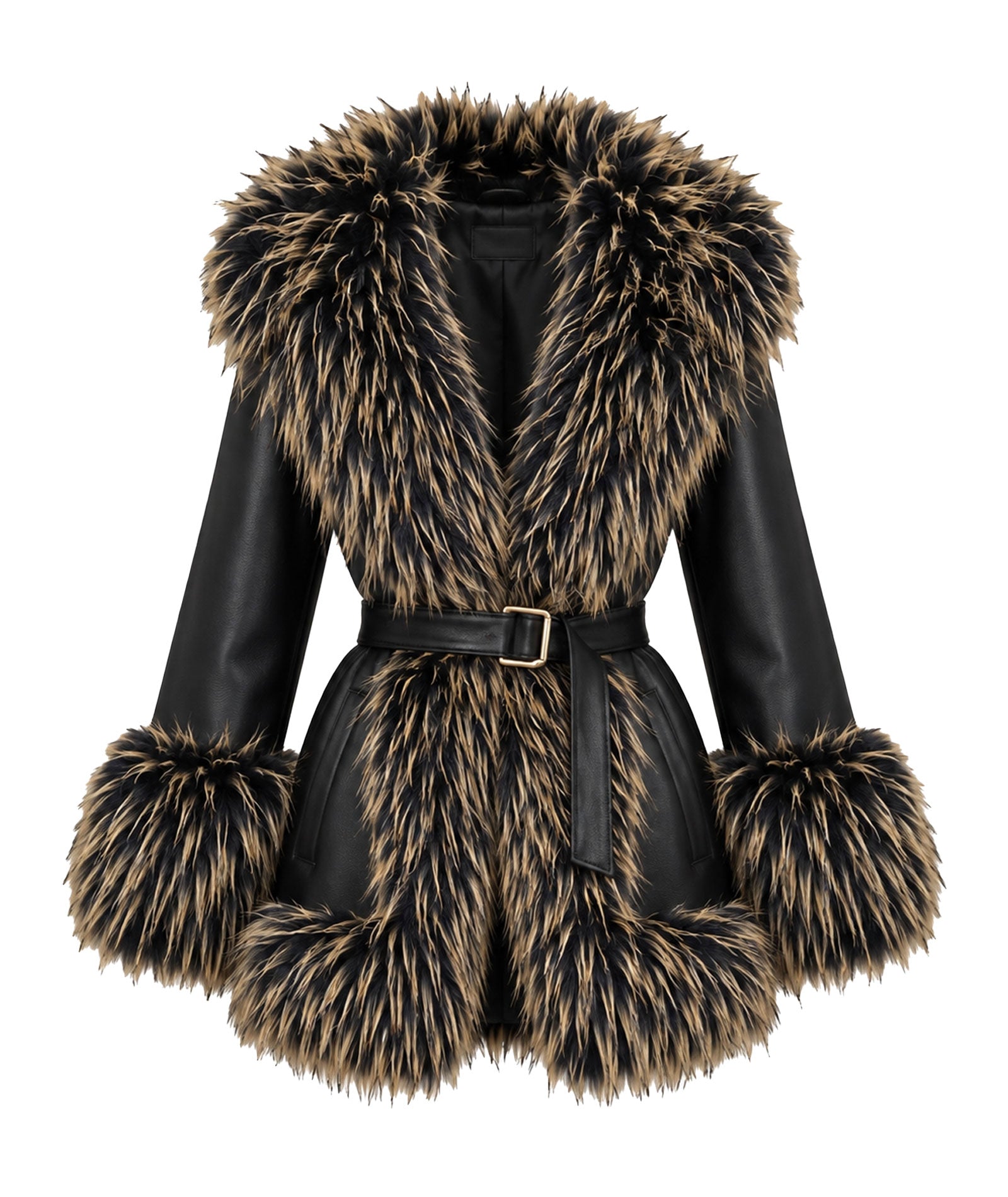 Lace | Black Madeleine coat with faux fur