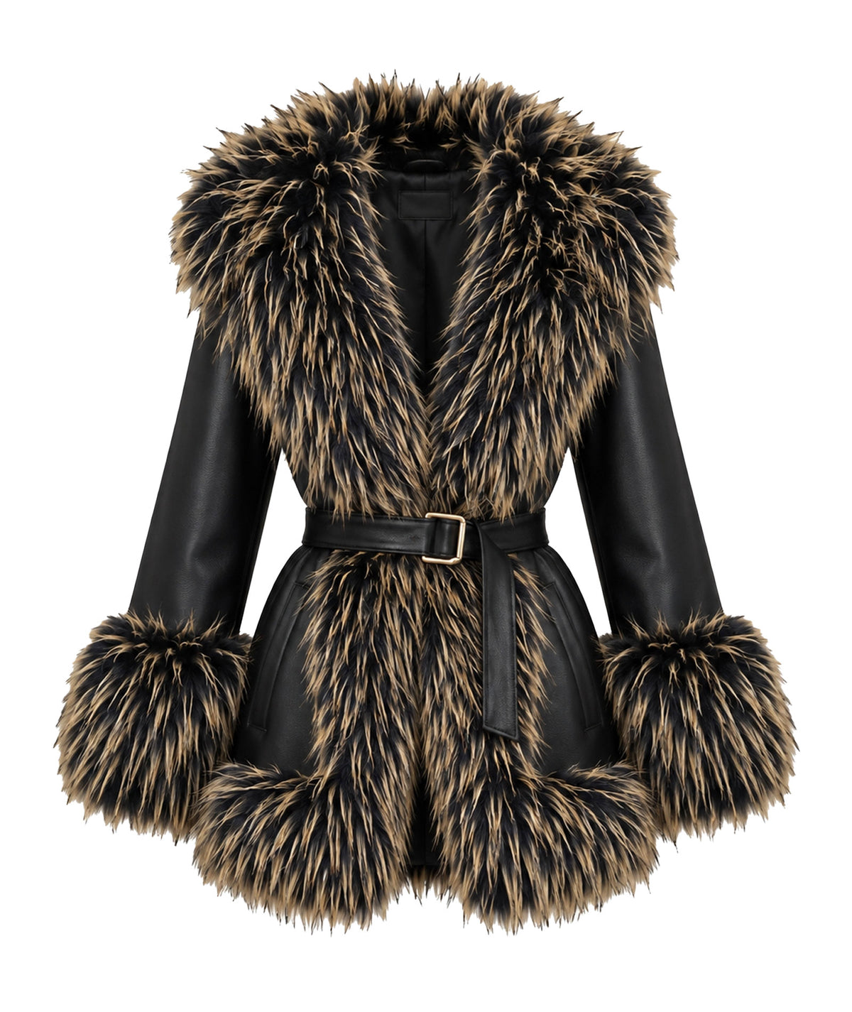 Lace | Black Madeleine coat with faux fur