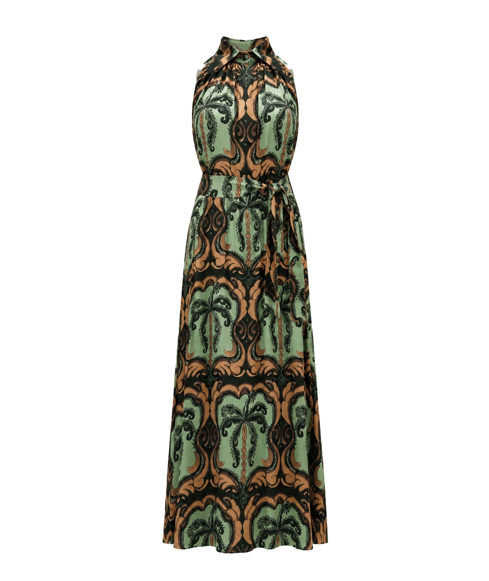 Lace | Green printed silk Elea maxi dress