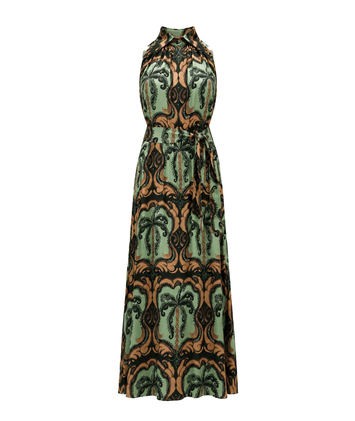 Lace | Green printed silk Elea maxi dress