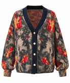 Tailor Made | Multicolor jacquard knitted cardigan with denim detail