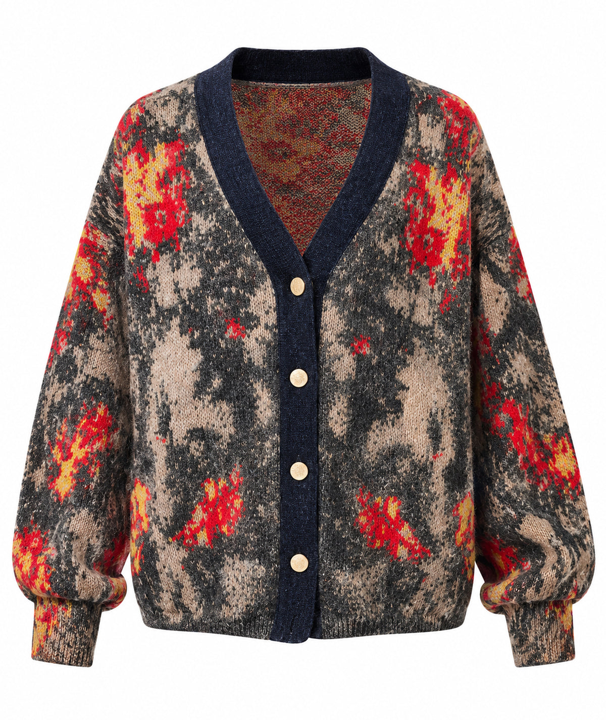 Tailor Made | Multicolor jacquard knitted cardigan with denim detail