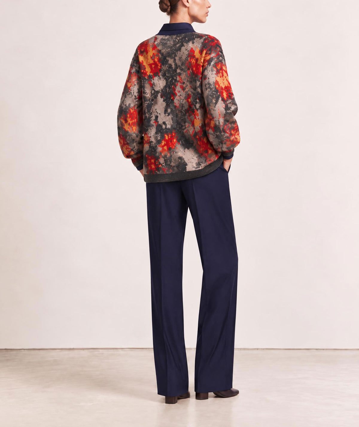 Tailor Made | Multicolor jacquard knitted cardigan with denim detail