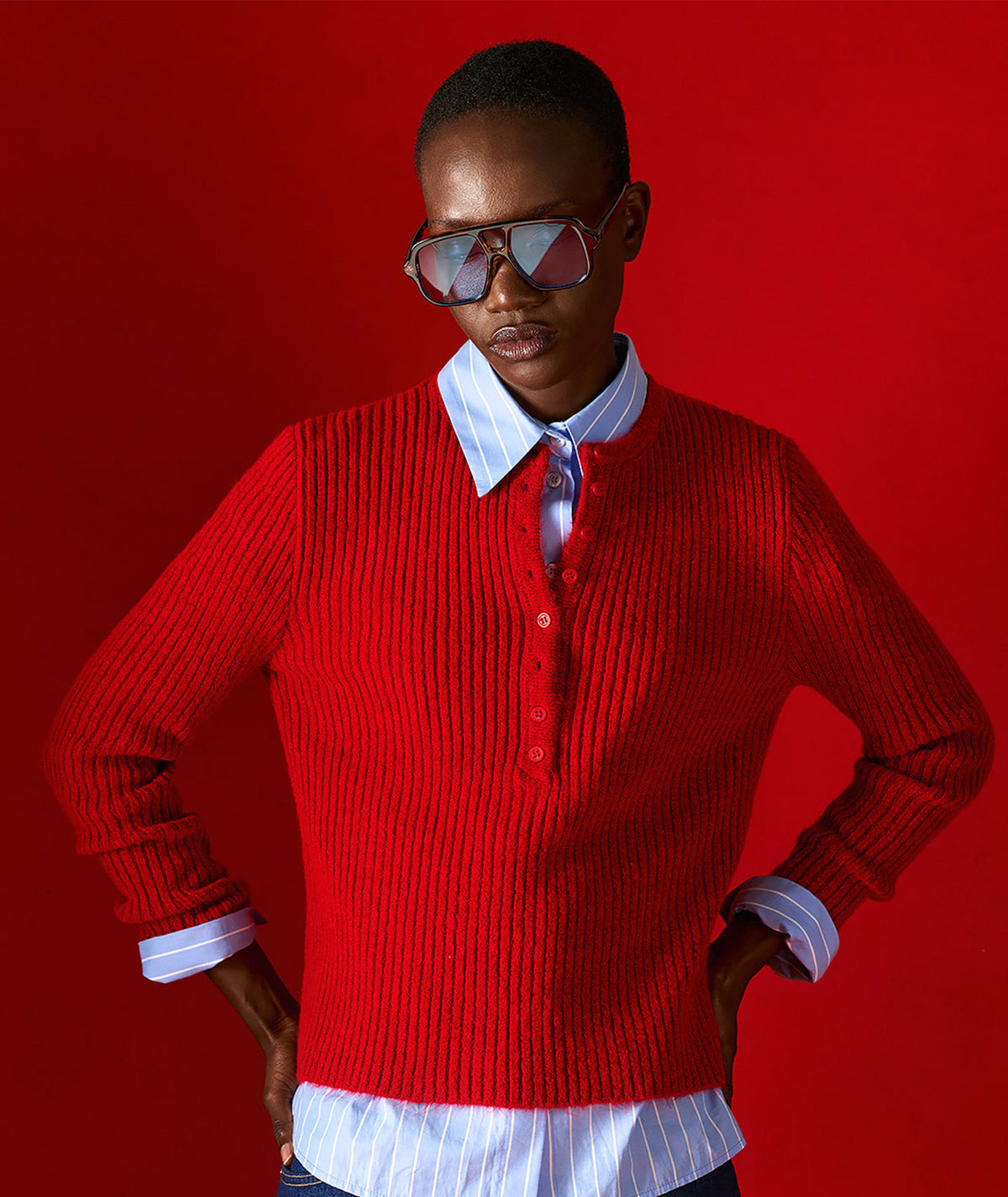 Tailor Made | Red rib-knitted sweater