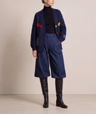 Tailor Made | Navy blue cable-knitted cardigan with embroidery