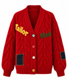 Tailor Made | Red cable-knitted cardigan with embroidery