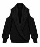 Tailor Made | Black cold-shoulder knitted sweater with hood