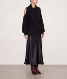 Tailor Made | Black cold-shoulder knitted sweater with hood