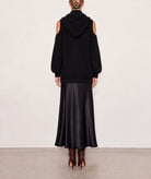 Tailor Made | Black cold-shoulder knitted sweater with hood