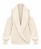 Tailor Made | Off-white cold-shoulder knitted sweater with hood