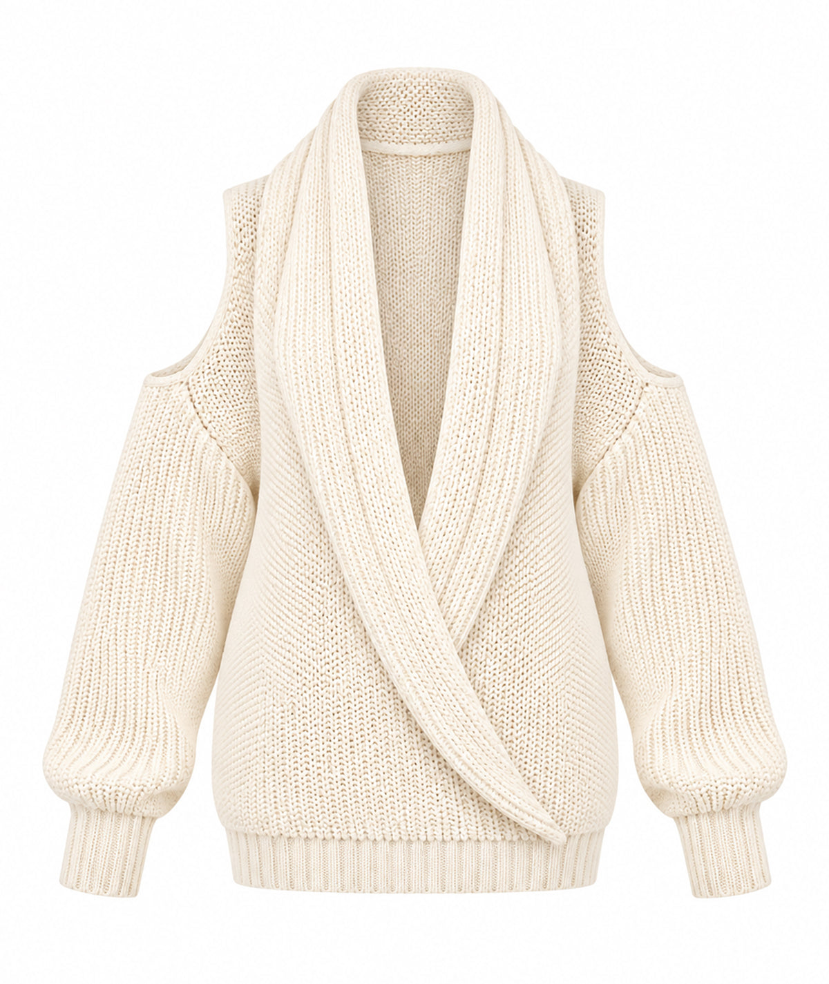 Tailor Made | Off-white cold-shoulder knitted sweater with hood