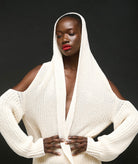 Tailor Made | Off-white cold-shoulder knitted sweater with hood