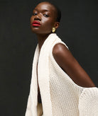 Tailor Made | Off-white cold-shoulder knitted sweater with hood