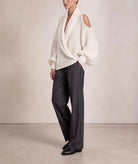 Tailor Made | Off-white cold-shoulder knitted sweater with hood