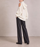 Tailor Made | Off-white cold-shoulder knitted sweater with hood