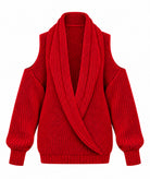 Tailor Made | Red cold-shoulder knitted sweater with hood
