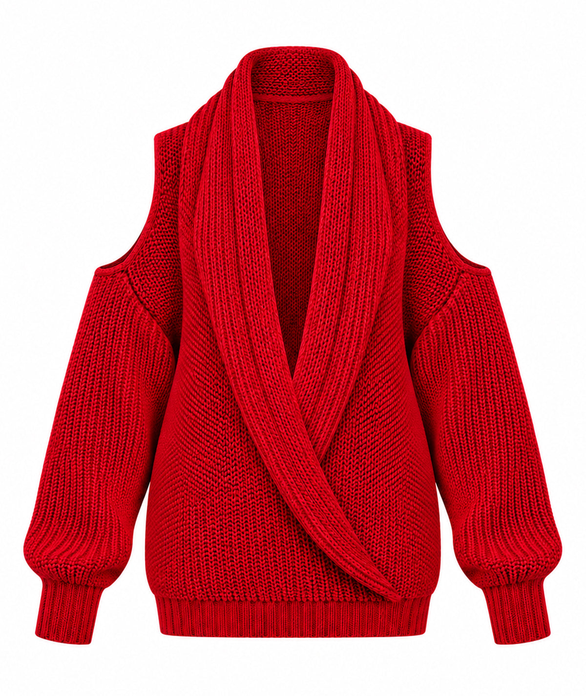 Tailor Made | Red cold-shoulder knitted sweater with hood