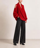 Tailor Made | Red cold-shoulder knitted sweater with hood