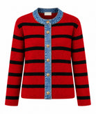 Tailor Made | Red striped knitted cardigan with denim detail