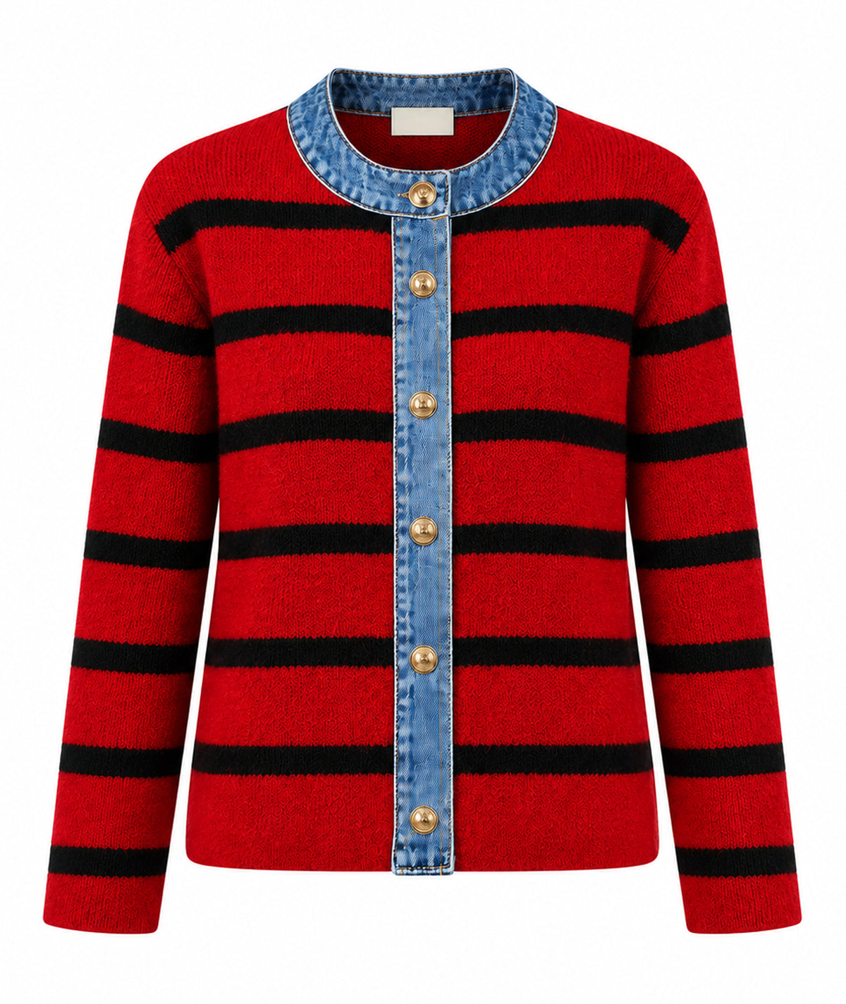 Tailor Made | Red striped knitted cardigan with denim detail