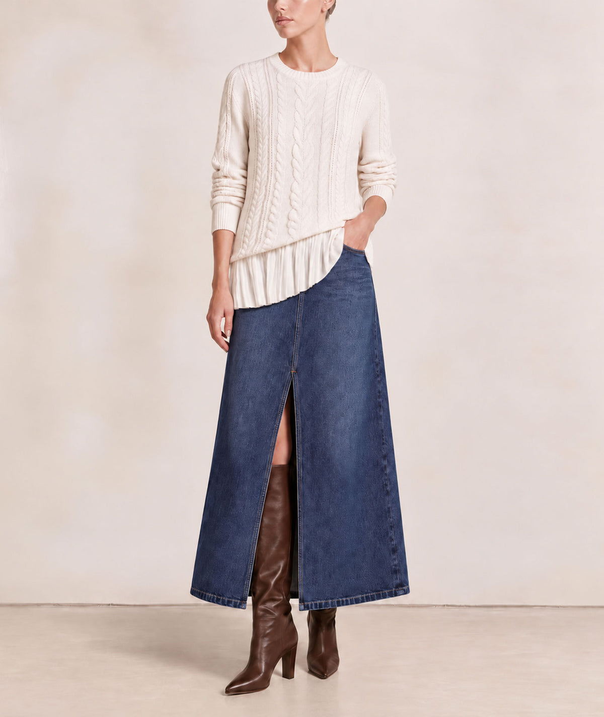 Tailor Made | Off-white oversized knitted sweater with pleated hem