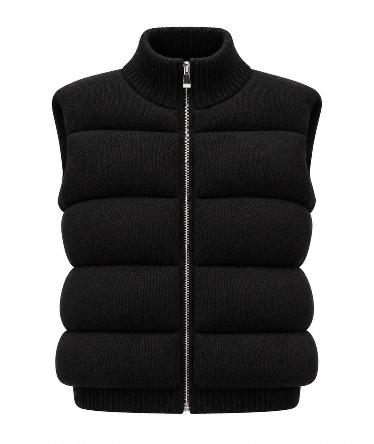 Tailor Made | Black knitted puffer sleeveless jacket