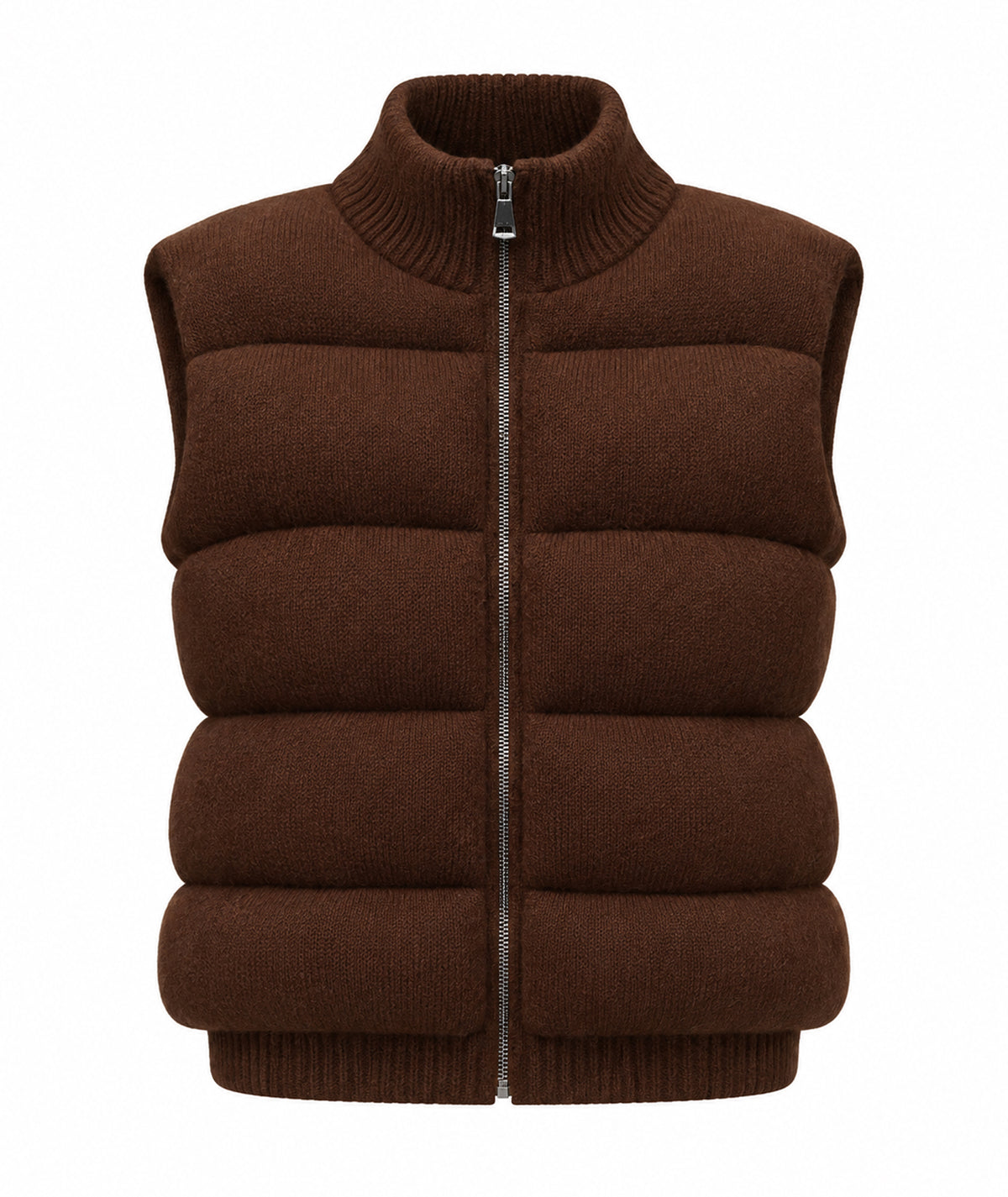 Tailor Made | Coffee knitted puffer sleeveless jacket