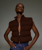 Tailor Made | Coffee knitted puffer sleeveless jacket