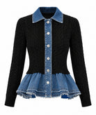 Tailor Made | Black cable-knitted cardigan with denim detail