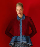 Tailor Made | Bordeaux ccable-knitted cardigan with denim detail
