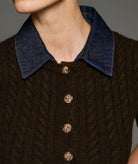 Tailor Made | Brown knitted short-sleeve cardigan with denim collar