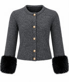 Tailor Made | Grey knitted fur-trimmed cardigan