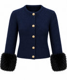 Tailor Made | Navy blue knitted fur-trimmed cardigan