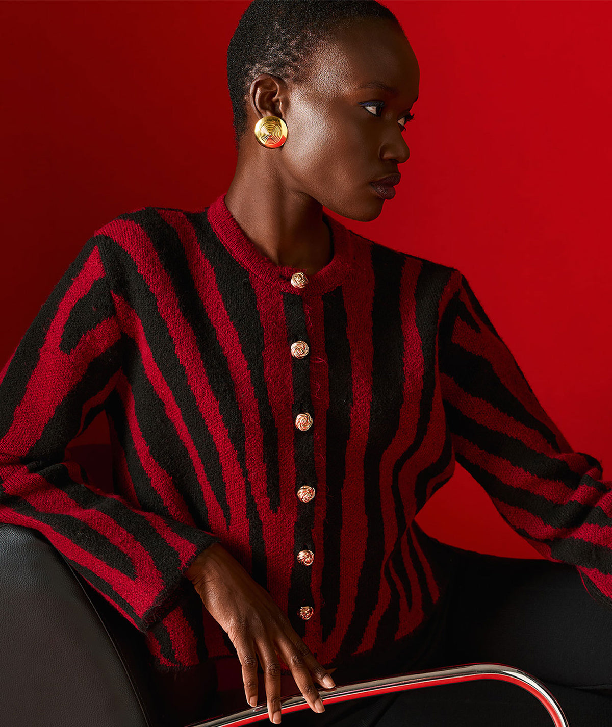 Tailor Made | Bordeaux knitted zebra print cardigan