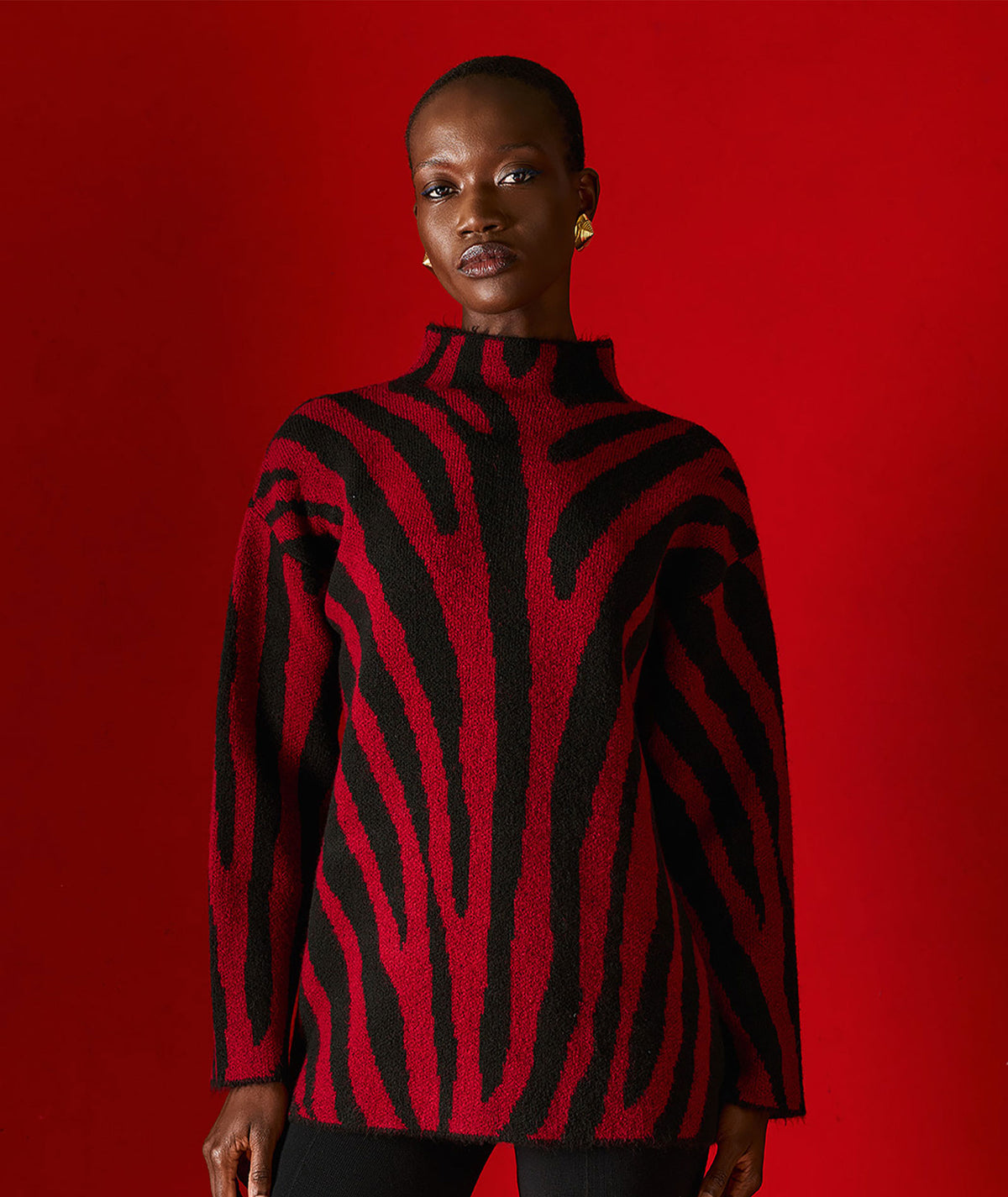 Tailor Made | Bordeaux knitted zebra print sweater