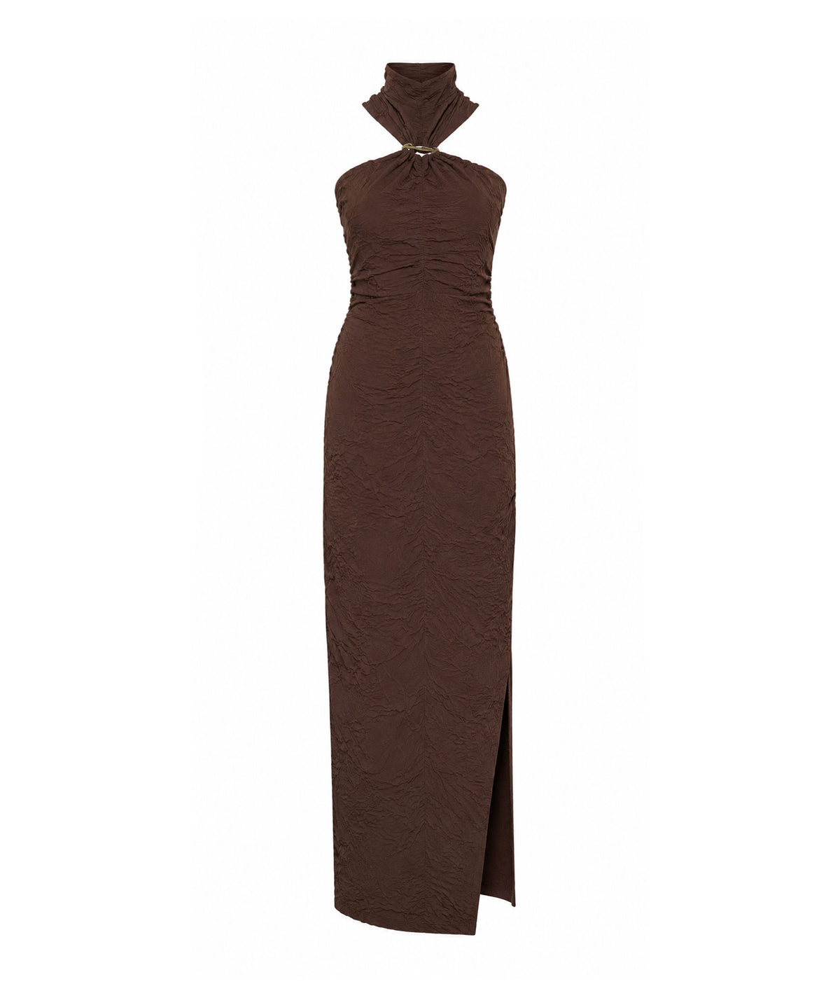 Mallory The Label | Brown halter high-neck Dark Camellia maxi dress