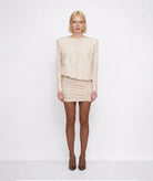 Mallory The Label | Ecru ruched Epoque long-sleeve mini dress