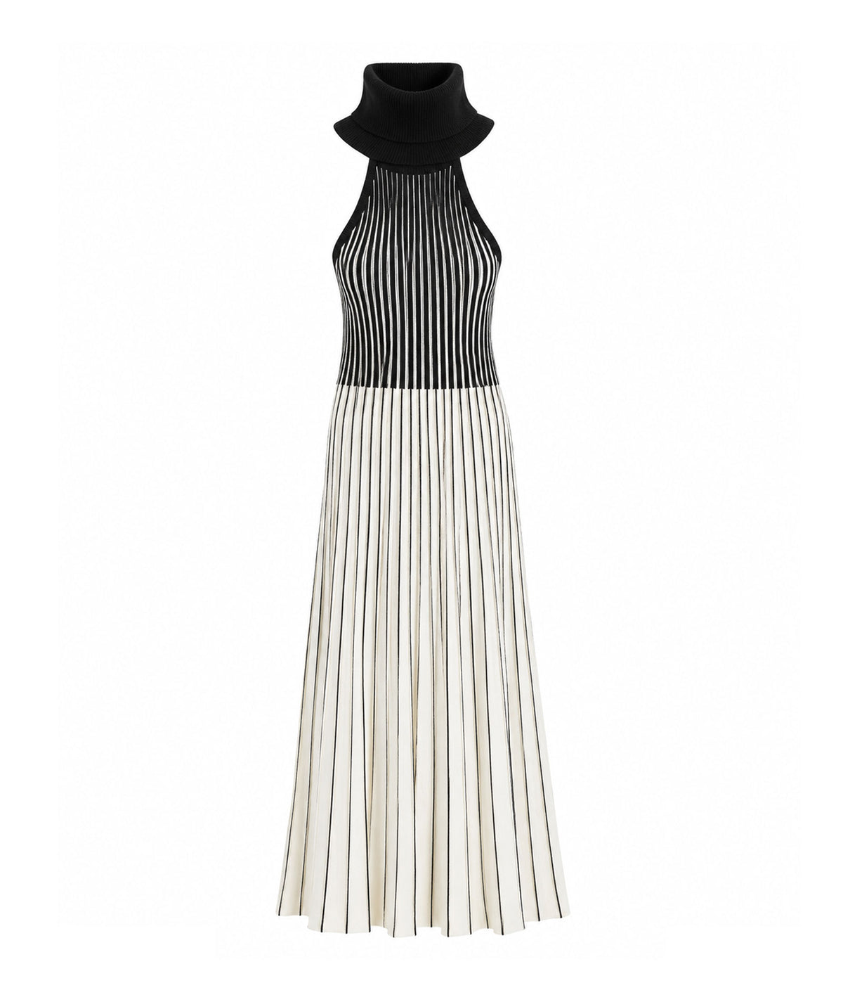 Mallory The Label | Black white striped rib-knitted Ivory Noir maxi dress