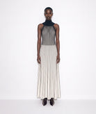Mallory The Label | Black white striped rib-knitted Ivory Noir maxi dress