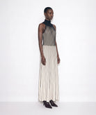 Mallory The Label | Black white striped rib-knitted Ivory Noir maxi dress