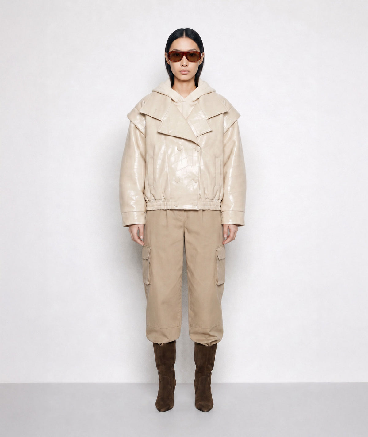 Mallory The Label | Beige faux leather oversized Statement jacket