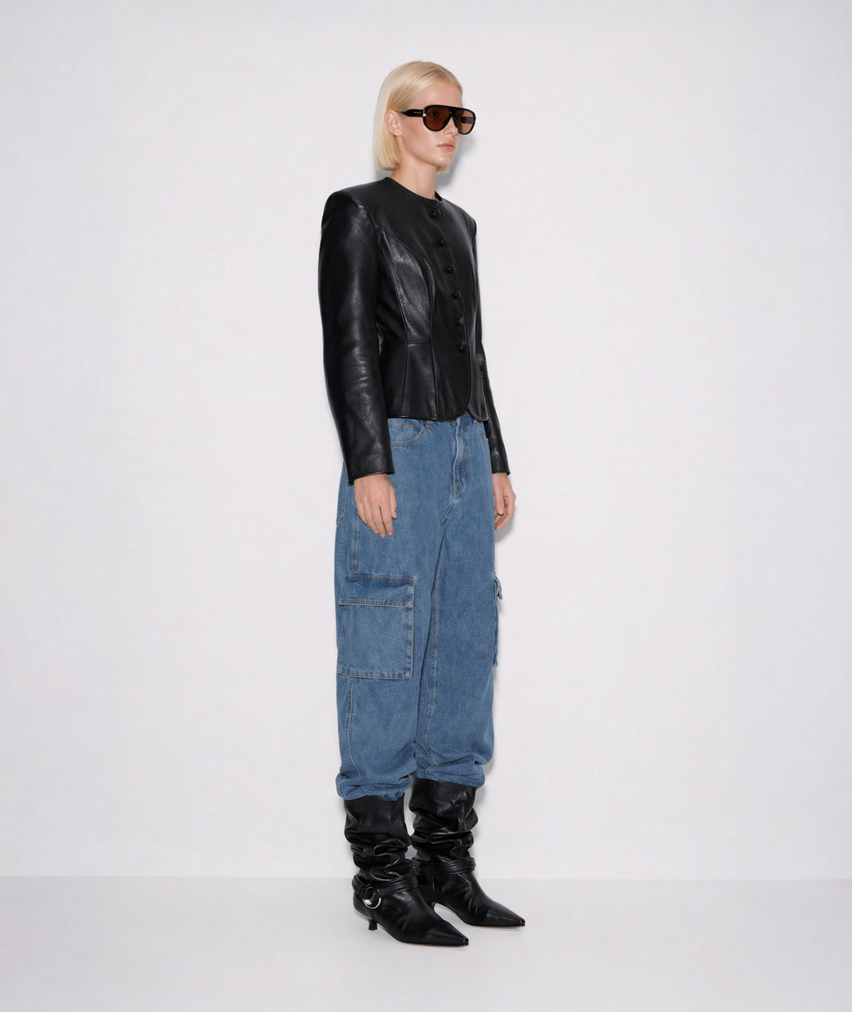 Mallory The Label | Black faux leather Outline blazer