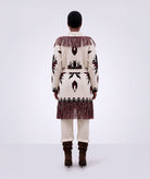 Mallory The Label | Ecru jacquard knitted fringed Biarritz belted cardigan