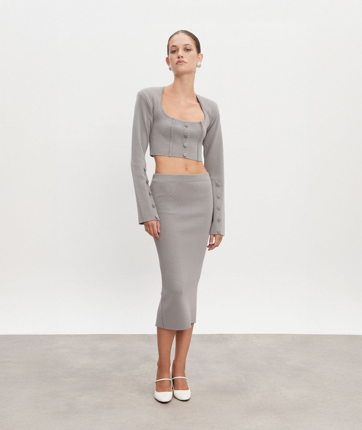 Nadia Rapti | Grey knitted Heaven cropped cardigan top