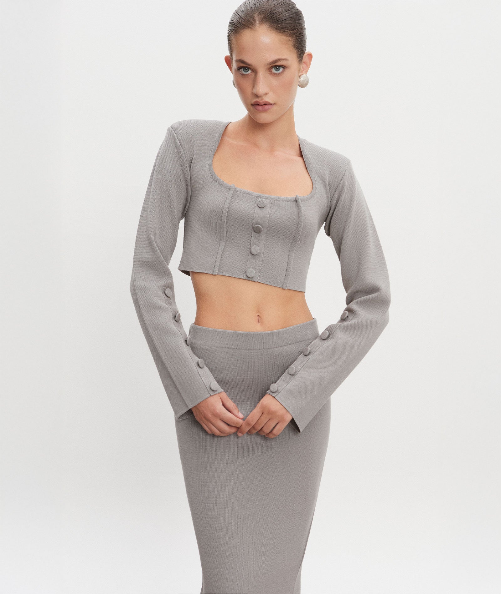 Nadia Rapti | Grey knitted Heaven cropped cardigan top