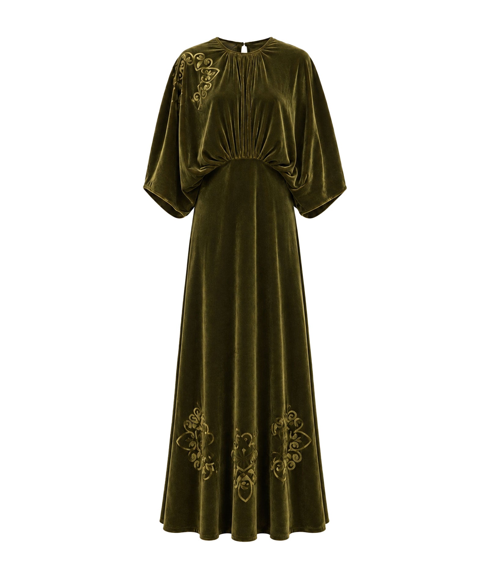 Themis Z | Khaki imposed silk-velvet Amore maxi dress