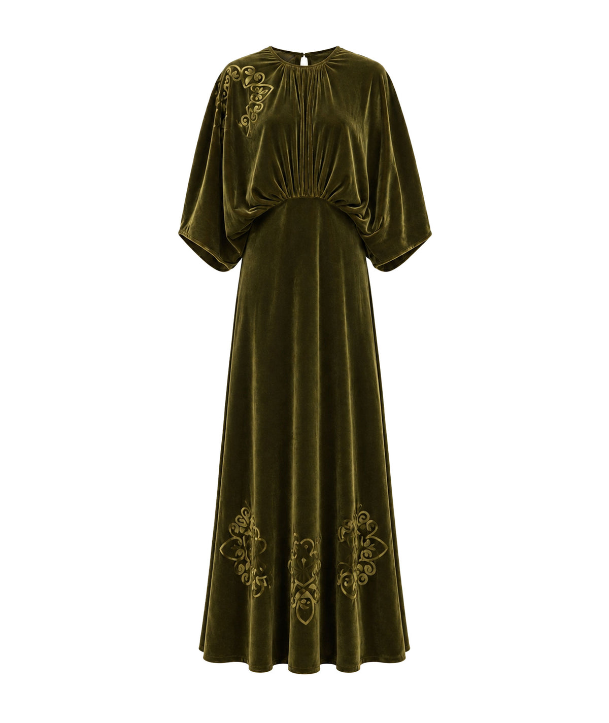 Themis Z | Khaki imposed silk-velvet Amore maxi dress
